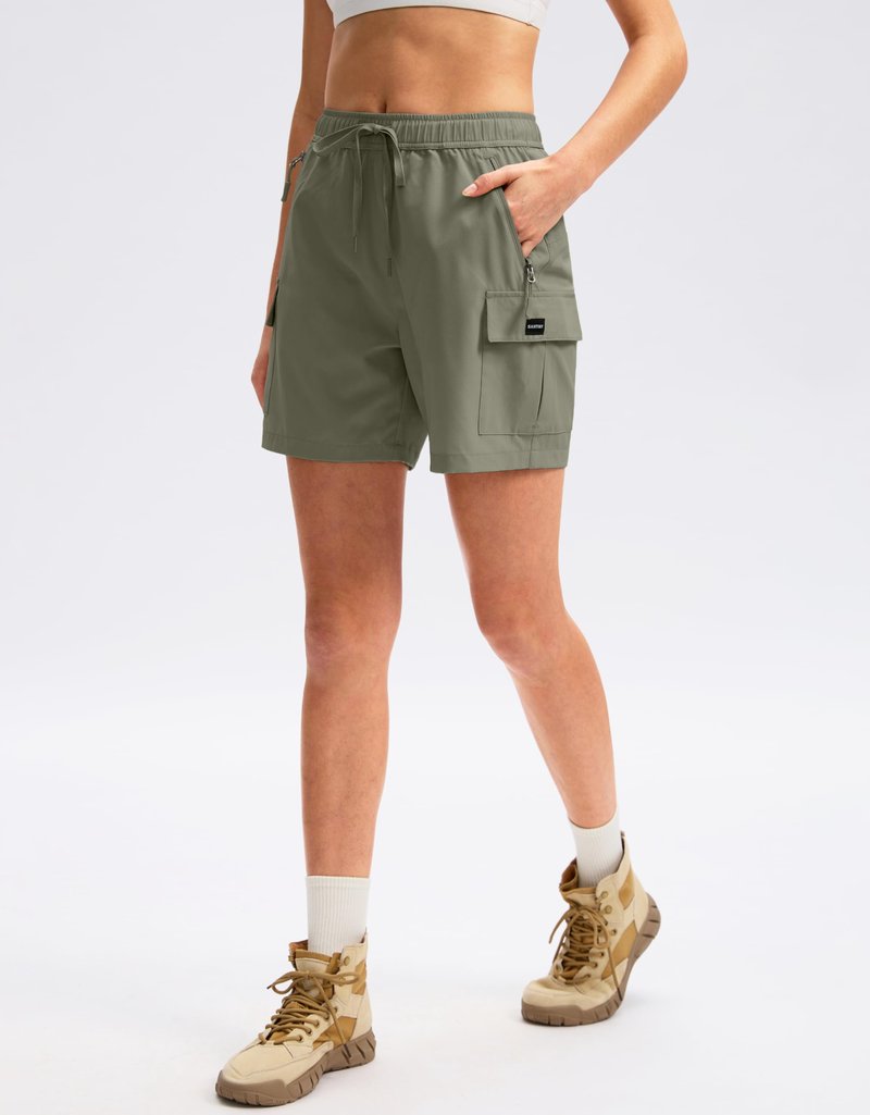 SANTINY Women's 5''/ 7''/9'' Hiking Cargo Shorts Quick Dry Lightweight Summer Shorts for Women Athletic Golf Zipper Pockets(Silver Sage_M)