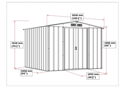 Duramax ECO 8 x 8 (6.35 m2) Metal Garden Storage Shed, Hot-Dipped Galvanized Metal Garden Shed, Tool Storage Shed, Strong Reinforced Roof Structure, Maintenance-Free Metal Shed, Anthracite