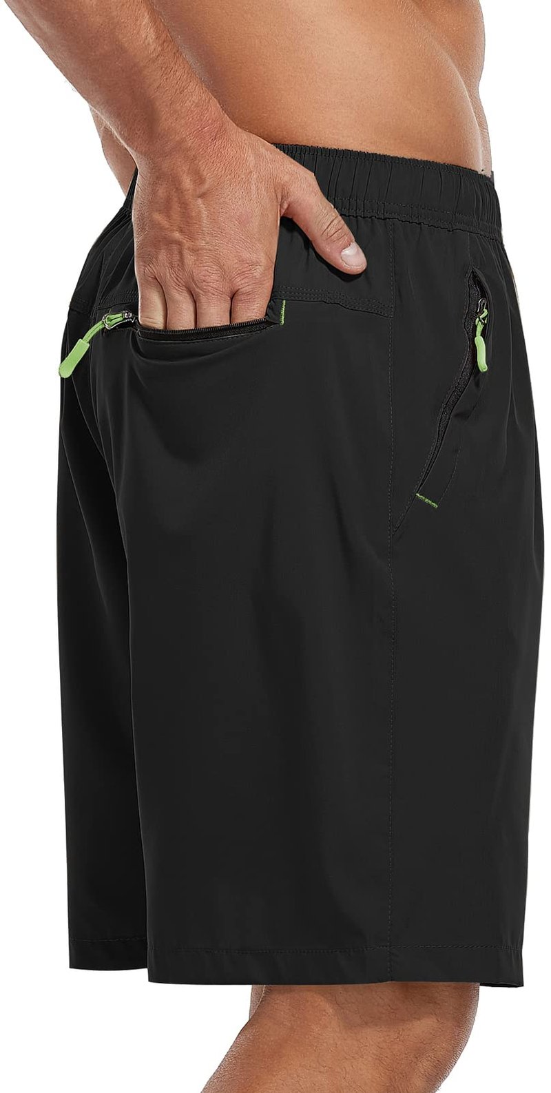 Men's Athletic Shorts Quick Dry Lightweight Gym Running Casual 7 Inch Inseam Shorts with Zipper Pockets Black Large