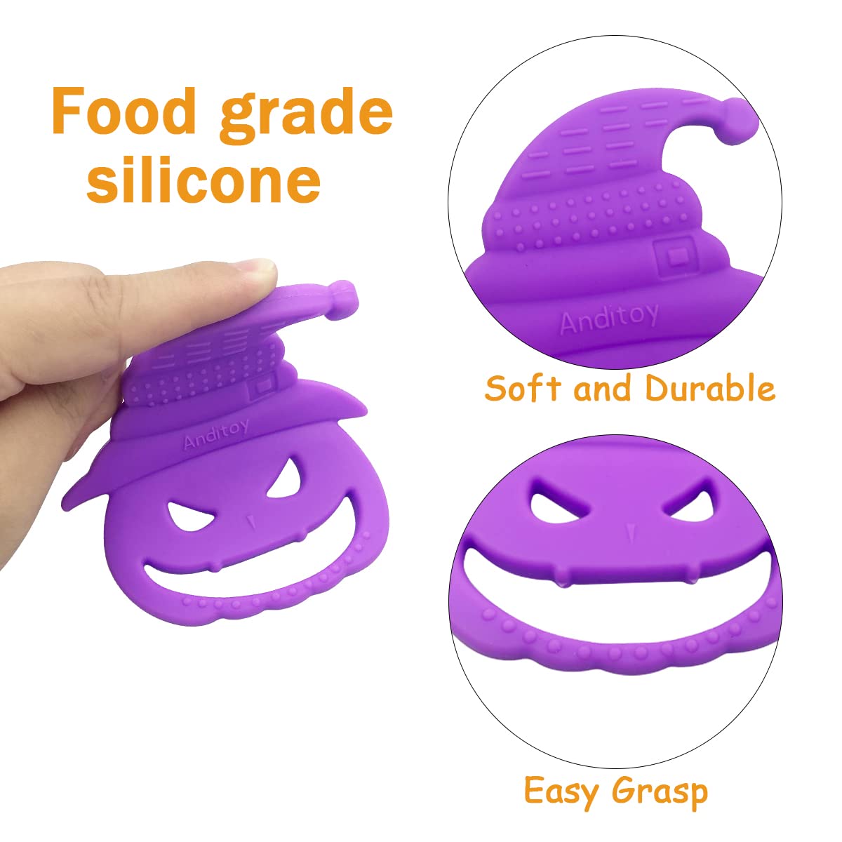 Anditoy 4 Pack Halloween Teething Toys Halloween Teether for 3-12 Months Baby Toddlers Halloween Treat Bags Gifts