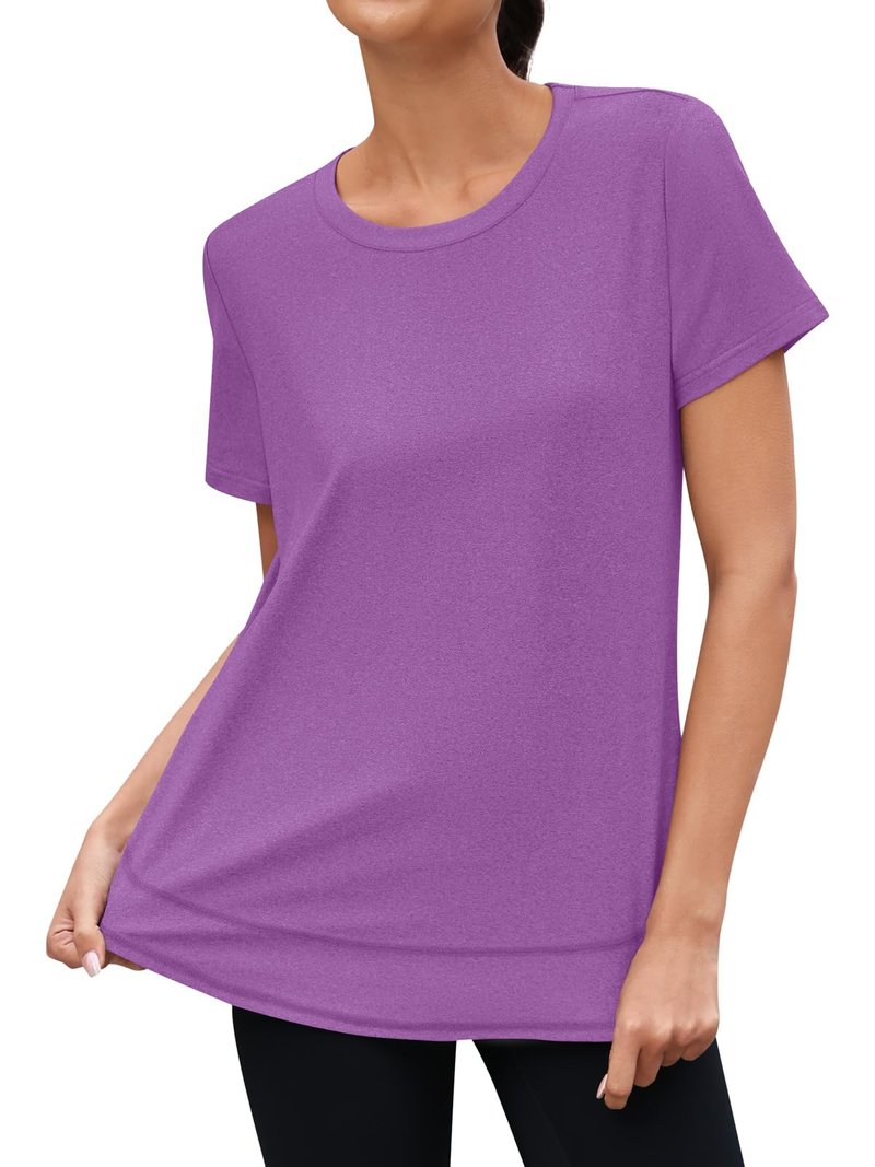 3rd hill Womens Workout Tops Short Sleeve Crewneck Sports Yoga Running Shirts Quick Dry Outfits Purple L