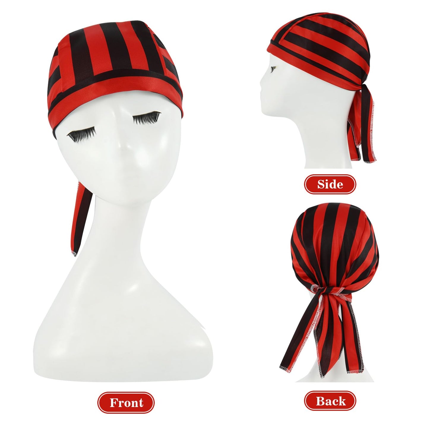 DOCILA Do Rag Skull Cap for Men Stripe Motorcycle Head Wrap Bandana Sweat Helmet Liner Durag Cycling Beanie Hat, Halloween Prisoner Costume