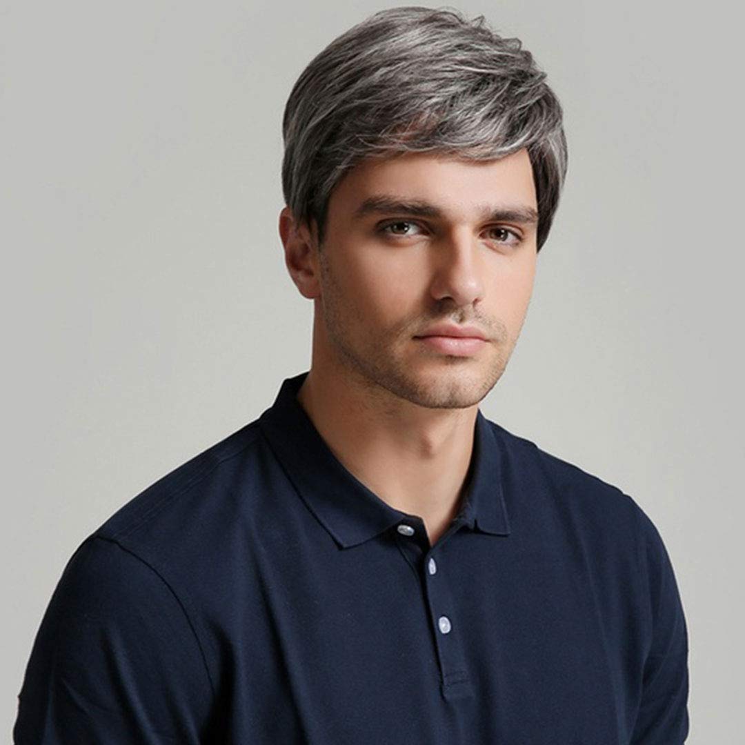Mens Gray Wig Short Layered Natural Synthetic Heat Resistant Halloween Cosplay Costume Wig