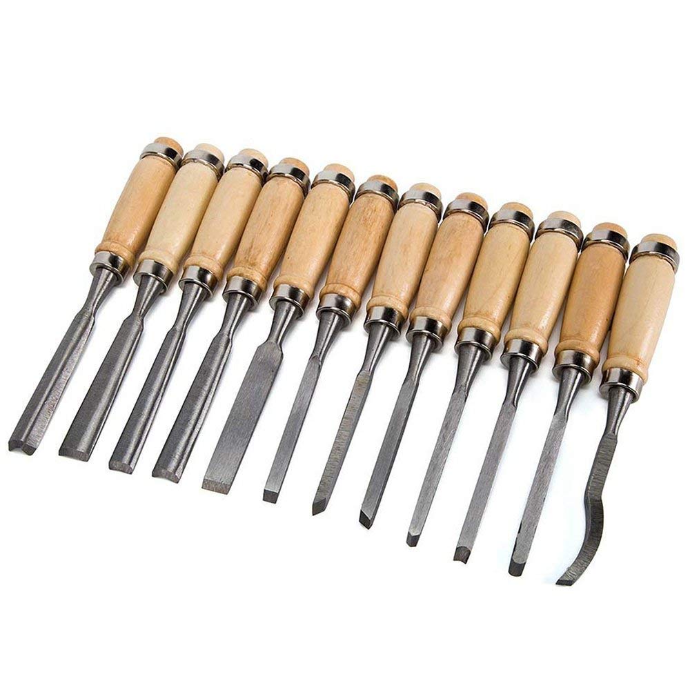 Chiyuehe Professional Wood Carving Chisel Set - 12 Piece Sharp Woodworking Tools w/Carrying Case - Great for Beginners
