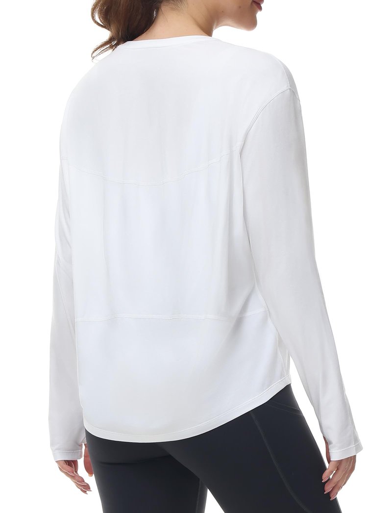 THE GYM PEOPLE Women's Long Sleeve Workout Shirts Back Loose Fit Running Tee Tops with Thumb Hole White