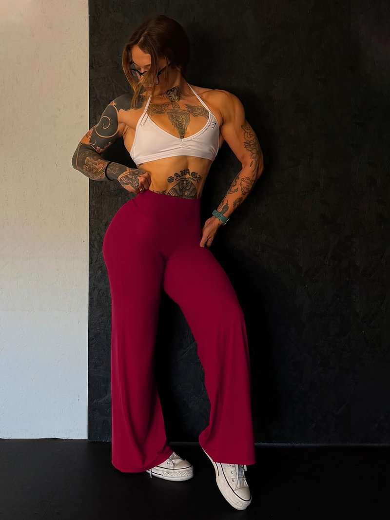 YEOREO Workout Leggings Womens No Front Seam Straight Leggings 35" High Waist Buttery Eddiy Gym Yoga Pants Ancora Red XL