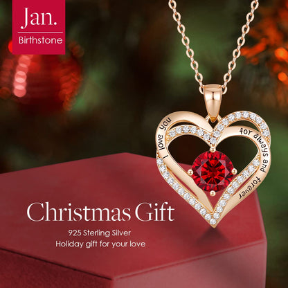CDE Valentine's Day Gift Forever Love Heart Necklaces for Women, Wedding Anniversary, Birthday Mothers Christmas Day Gifts for Mom, Mother, Wife, S925 Silver Jewelry with Birthstone Pendant