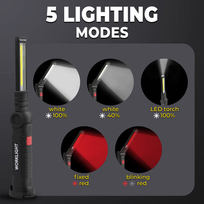 Dealeez Rechargeable LED Work Light Torch - 2 Pack Mechanic Inspection Lamp - Magnetic Base & Mounting Hook -5 Lighting Modes Ideal for Garage, Emergency, Home & Car (Black) Gifts for Men