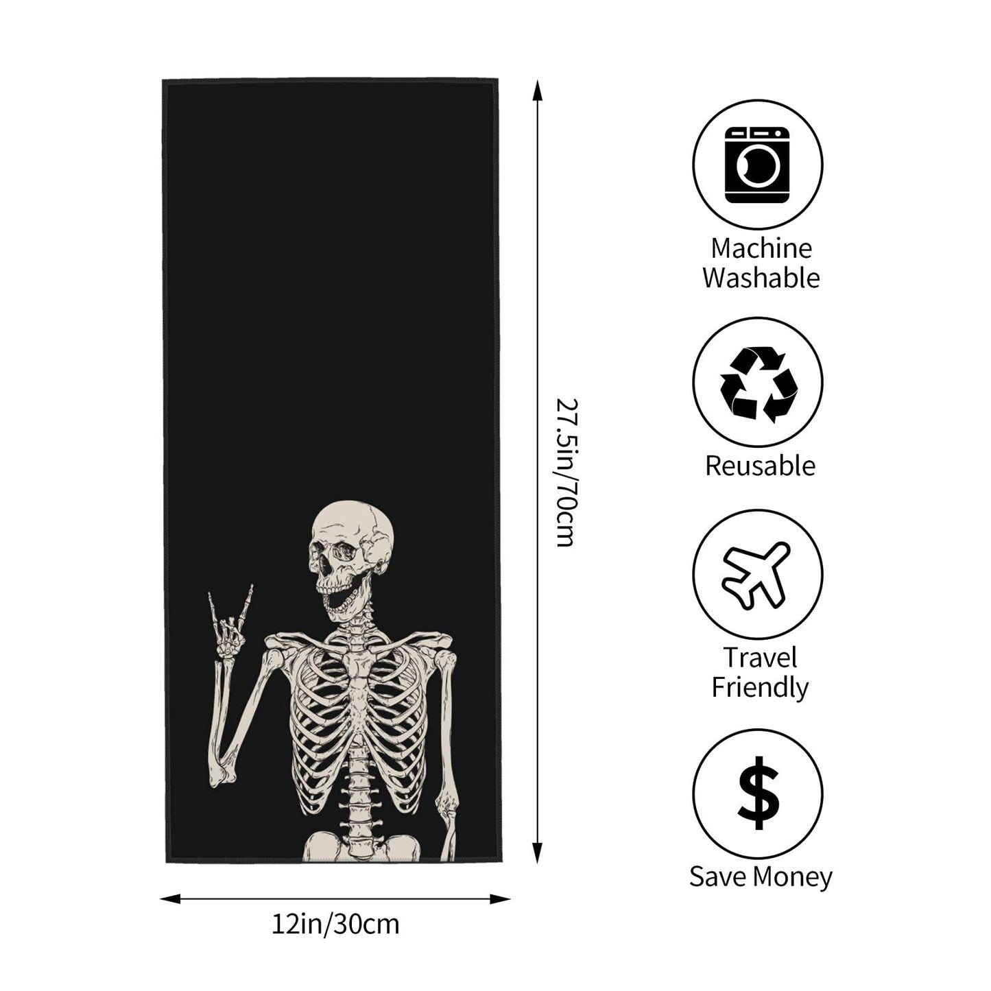 Dewoofly Rock and Roll Skeleton Hippie Skull Soft Fingertip Towels, Hand Towel, Dish Towel for Kitchen All Season 12 x 27.5 inches