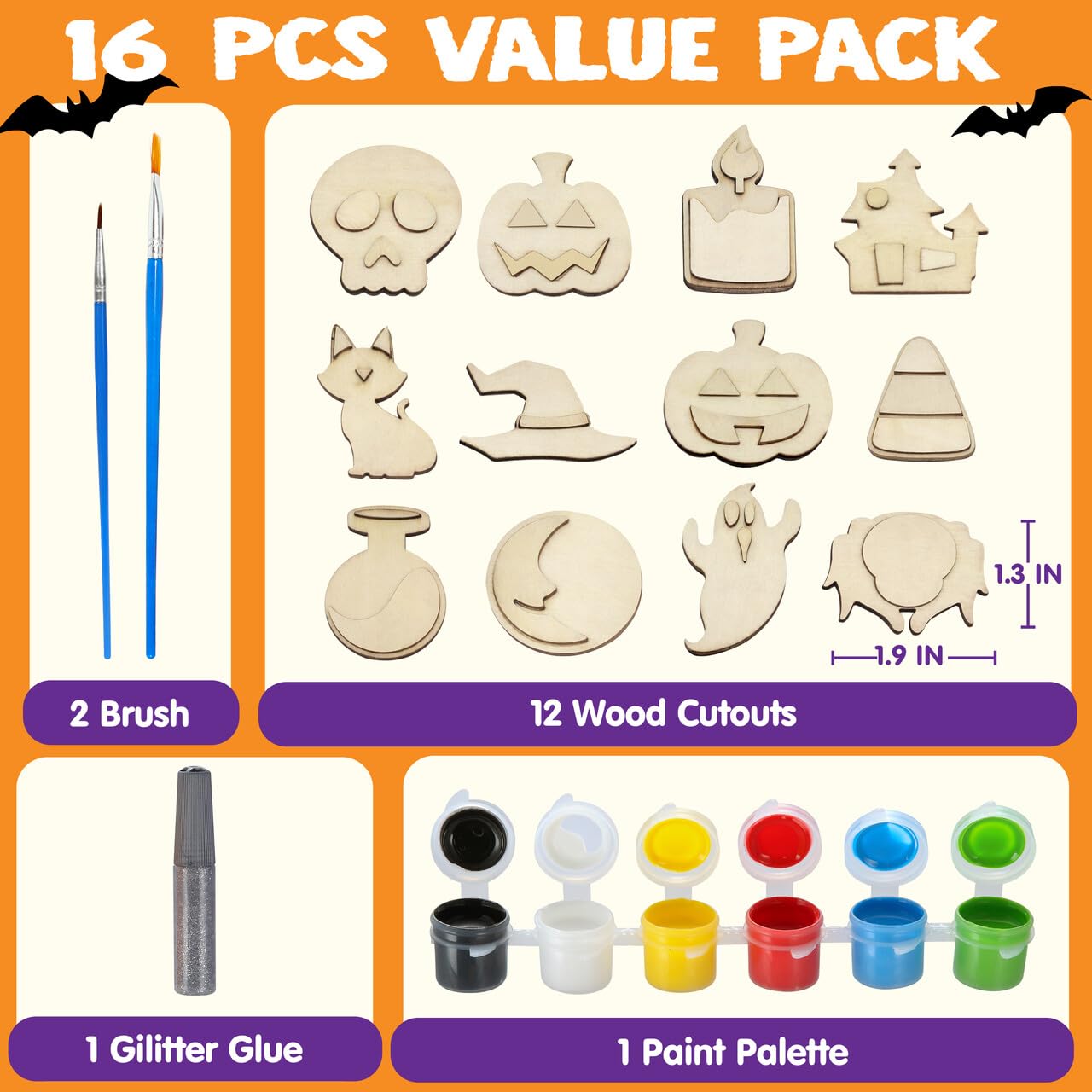 JOYIN 12 Pcs Halloween Wood Craft Kit, Wooden Magnet Creativity Arts Painting Kit, DIY Halloween Painting Craft for Kids Party Supplies, Toddler Party Favors Family School Activities