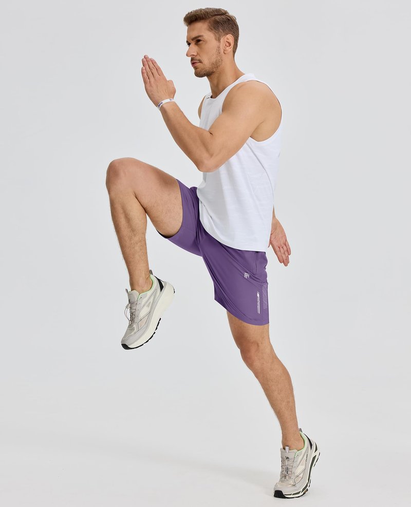 FOGFIRE Men's Athletic Running Shorts with Zipper Pockets Quick Dry Drawstring 7" Gym Shorts for Basketball Workout Jogging-Purple