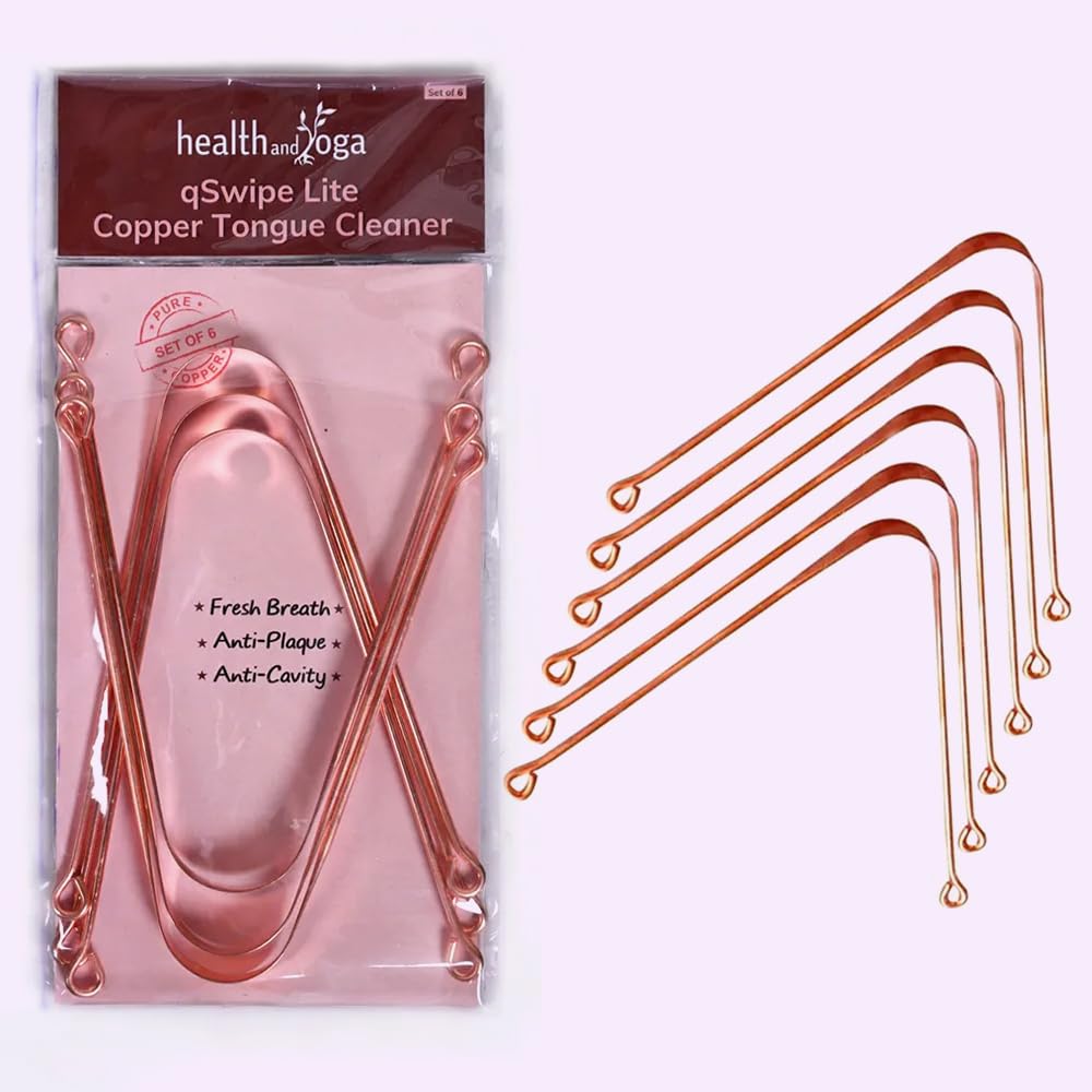 HealthAndYoga™ qSwipe Lite Copper Tongue Cleaners (Pack of 12) – Prevents Bad breath, Improves taste- Flexible, Curved ends provide good grip – Complete Oral Care/Hygiene for Travel/Office/Home