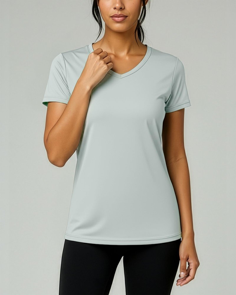 Real Essentials 5 Pack: Women's Dry-Fit Short Sleeve V Neck T Shirt Workout Fitness Yoga Top Tee, Set 9, XXL