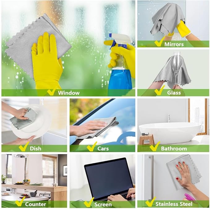 HOMEXCEL Grey Microfiber Glass Cleaning Cloths-6PK, Stainless Steel, Premium