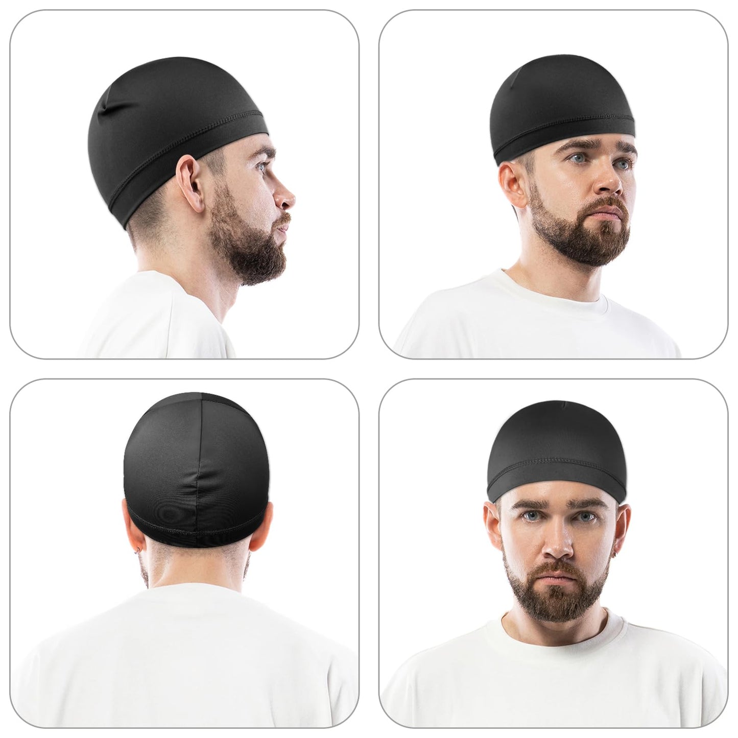 WY LIGHTING LEVEL 3Pcs Skull Caps Soft Lightweight Beanie Hats Moisture Wicking Stretchy Breathable Helmet Liner for Men (Black, Royal Blue, Navy Blue)