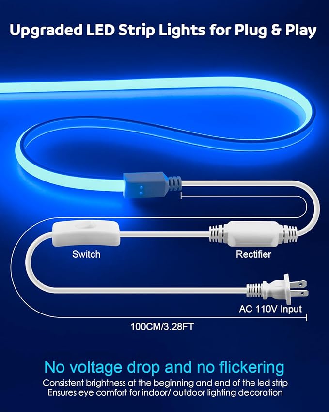 Aclorol COB LED Strip Light 110V 16.4ft/5M Blue LED Strip Lights Outdoor Waterproof IP67 Flexible Rope Lights 288LEDs/M Uniform Glow for Bedroom Hallway Garden Yard Party Christmas Decorations