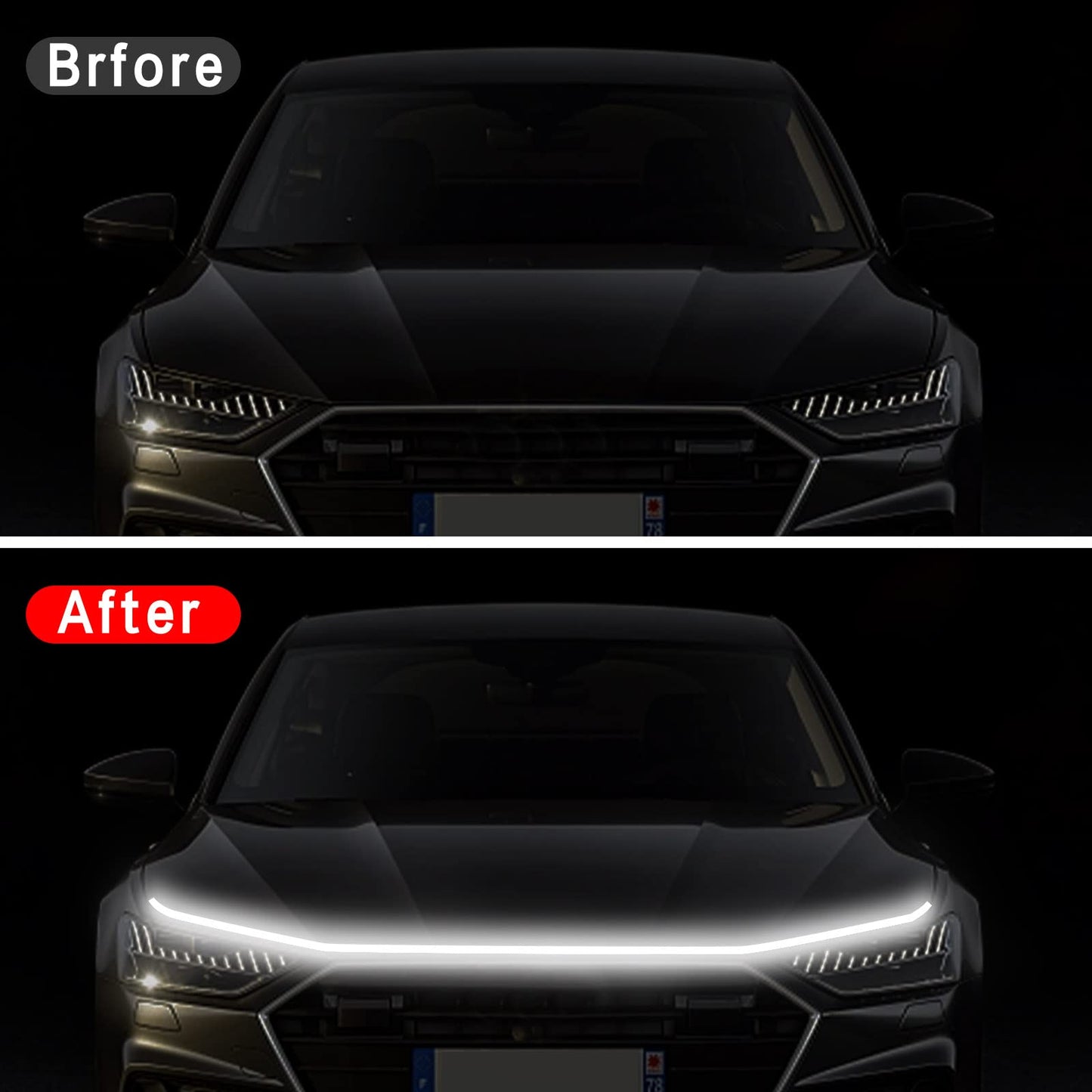 HConce 59 Inch Car Hood Light Strip, Dynamic LED Strip Light, Exterior Flexible Headlight Waterproof Daytime Running Light Strip for Truck, SUV (White Light)