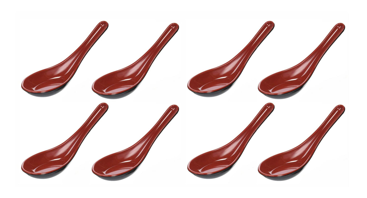 JapanBargain 2384, Set of 8 Soup Spoons Asian Japanese Chinese Wonton Soba Rice Pho Ramen Noodle Soup Spoons, Red/Black