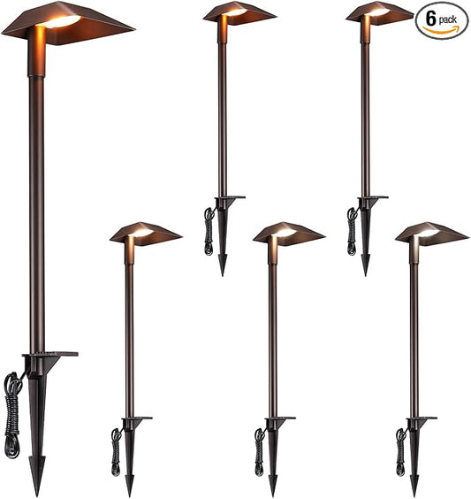 LEONLITE 5CCT Anti-Glare Low Voltage Pathway Lights, 5W Wired 12-24V LED Landscape Path Lights Aluminum IP65 Outdoor Landscape Lighting for Walkway Yard, 1800K/2700K/3000K/4000K/5000K, ETL, Pack of 6