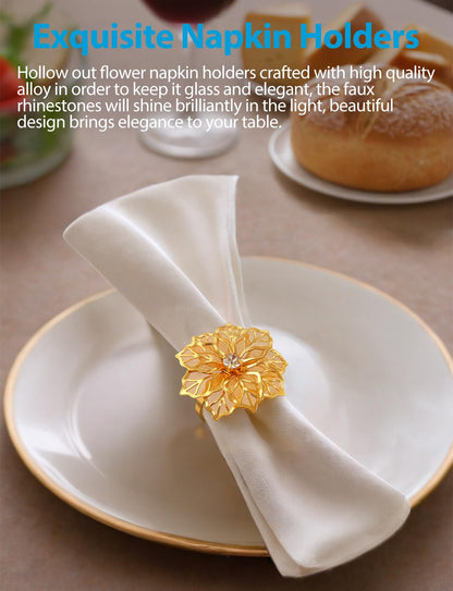 URWOOW 12 Pack Flower Napkin Rings Holders Clear Rhinestone Décor Dinner Party Wedding Christmas Gathering