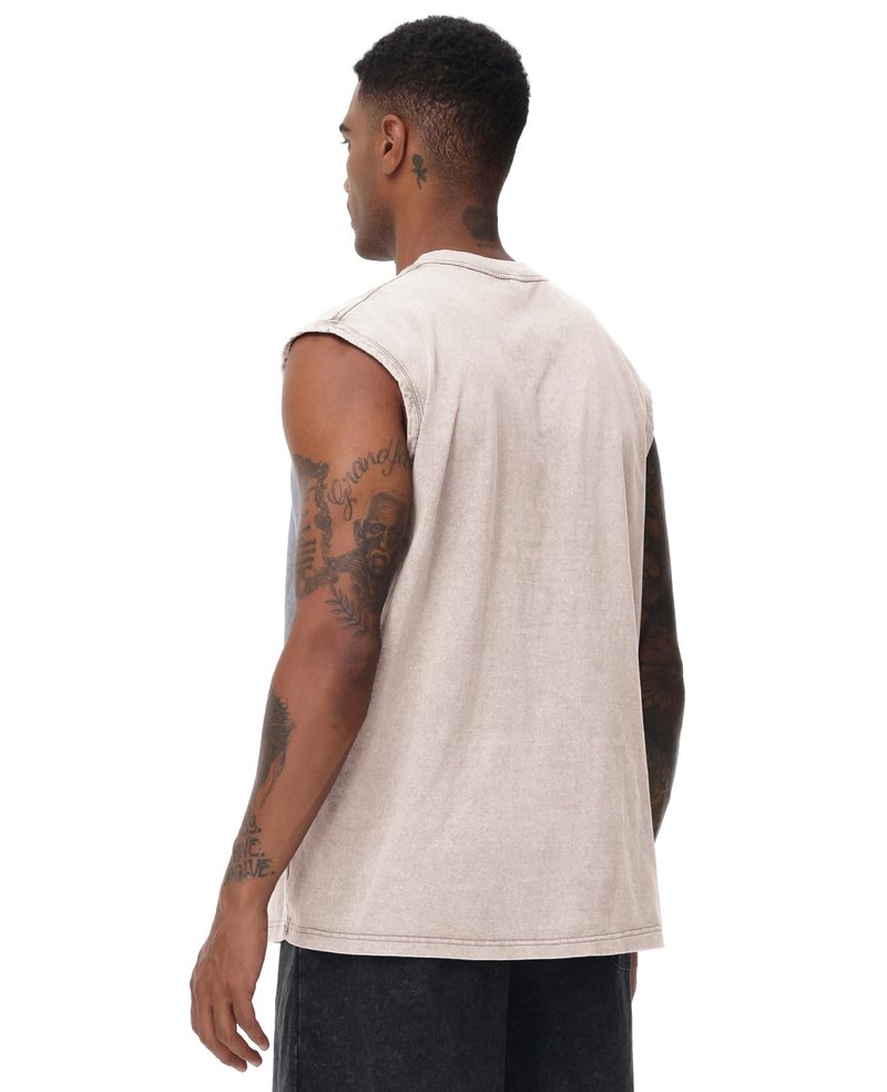Mens Workout Tank Tops Sleeveless Tee Shirts Men Muscle Shirt Gym Acid Wash T Shirts Running Beach Loose Fit Tee(AC,L) Ivory