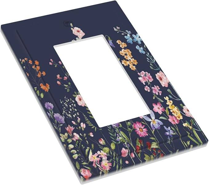 Rustic Wild Floral Darkground Vintage Watercolor Flower 1 Gang Rocker Light Switch Covers Decorative Single Decora Outlet Wall Plate Faceplate Switchplate GFCI for Bedroom Decor