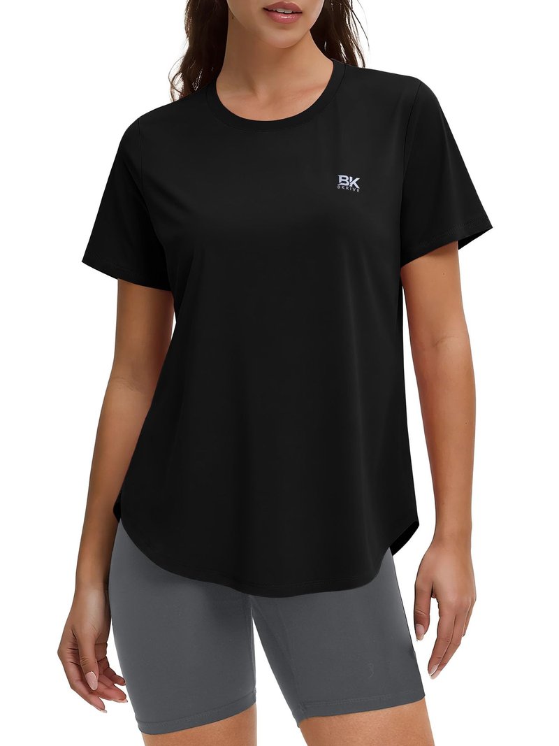 BKRIVE Workout Tops for Women Short Sleeve Sun Protection UPF 50+ Quick Dry Hiking Women's Athletic Shirts Black L