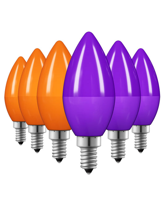 EDISHINE Halloween C35 Purple & Orange Dimmable LED Light Bulb, E12 Candelabra Bulbs, 60 Watt Equivalent, LED Chandelier Bulb, Vintage Candle Light Bulb, Decorations for Halloween, Party, 6 Pack