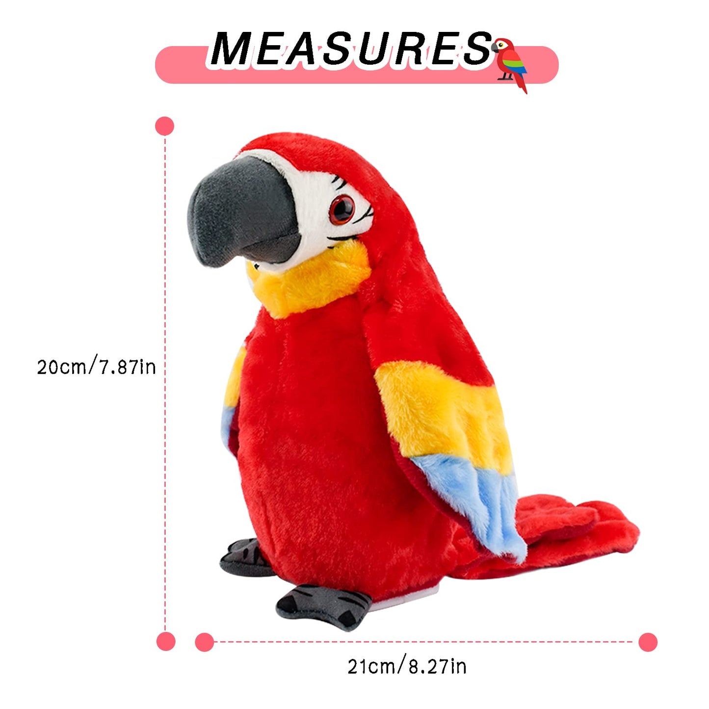 Surplex Sound Repeating Parrot Plush Plush Interactive Toy, Waving Wings Electronic Record Bird Stuffed Animal Sensory Educational Toy Cute talking parrot Birthday Xmas Gift for Kids ＆ Baby
