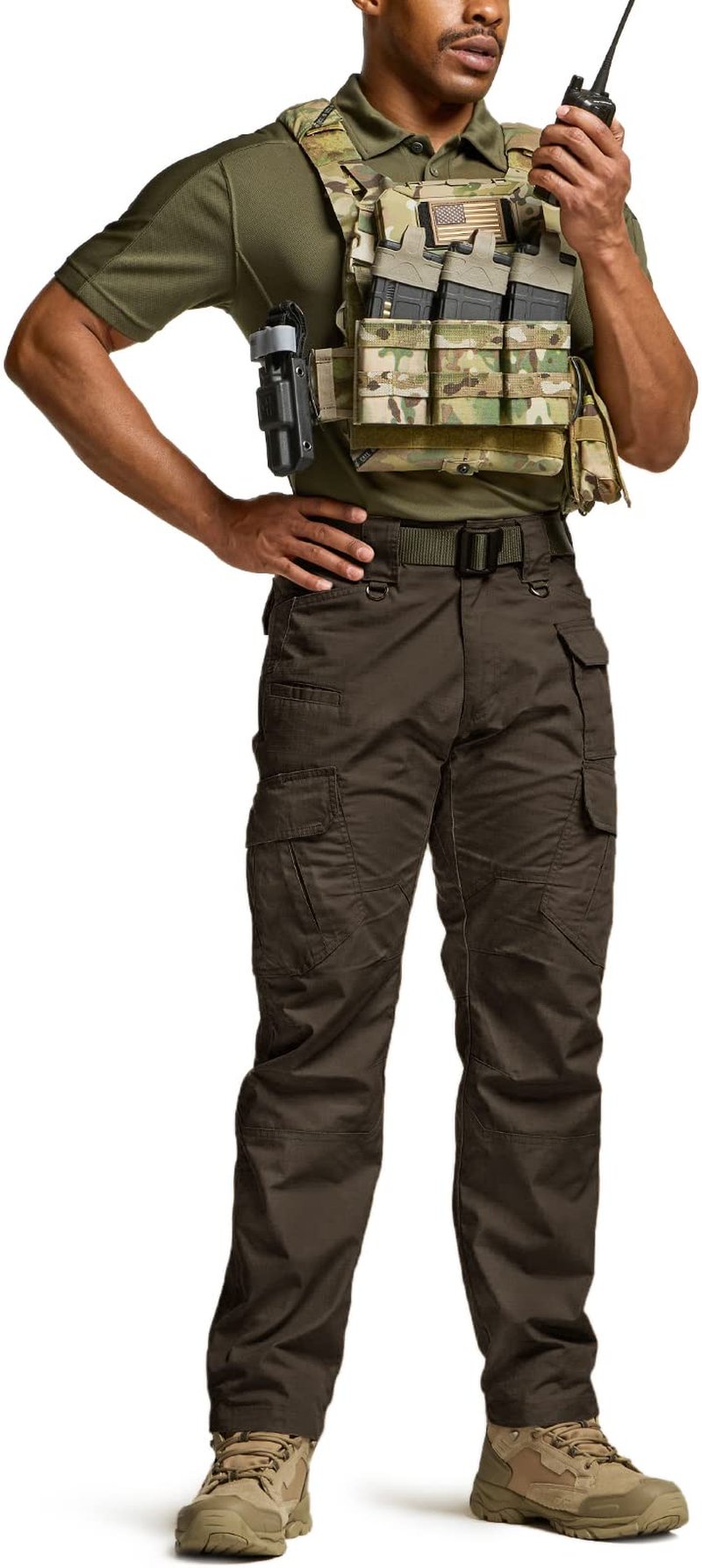 CQR Men's Tactical Pants, Water Resistant Ripstop Cargo Pants, Lightweight EDC Work Hiking Pants, Outdoor Apparel, Duratex Mag Pocket Dark Brown, 40W x 32L
