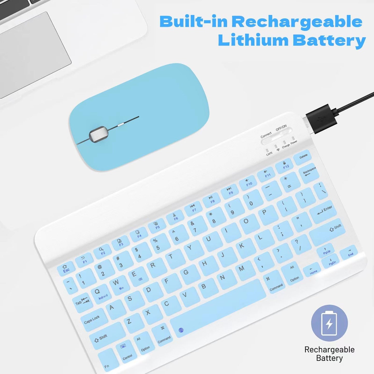 Rechargeable Bluetooth Keyboard and Mouse Combo, Universal Ultra-Slim Wireless Keyboard Mouse Set for Android Windows iPad iPhone Samsung Tablet Portable Compact Keyboard Set (Black)