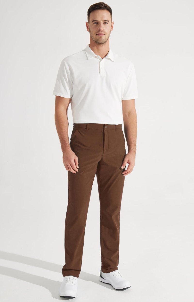 Libin Men's Dress Pants 32" Comfy Business Casual Golf Pants Quick Dry Lightweight Clothing for Men Travel Vocation Work Trousers Water Resistant, Light Coffee, 32W x 32L