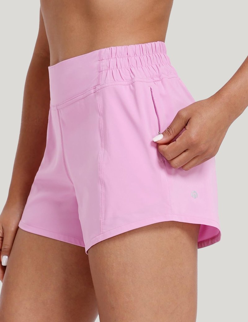 HeyNuts Agile Running Shorts for Women, High Waisted Athletic Shorts Lined Workout Shorts with Zipper Pocket 4" Dark Lavender M(8/10)