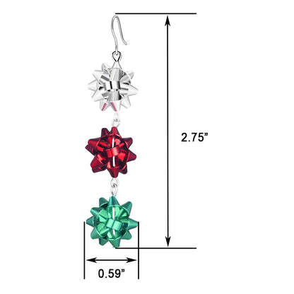 Christmas Earrings for Women, Cute Green Christmas Gift Bow Dangle Earring, Holiday Crazy Party Drop Stud Earrings (Colorful Bow)