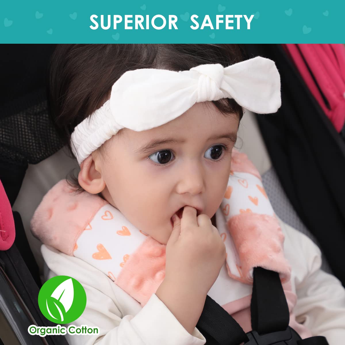 1 one enjoy 4 Packs Harness Pads Baby Car Seat Strap Covers, Universal Baby Belts Pads Shoulder Covers for Newborns Car Seats, Pushchair, Stroller 15 x 5cm
