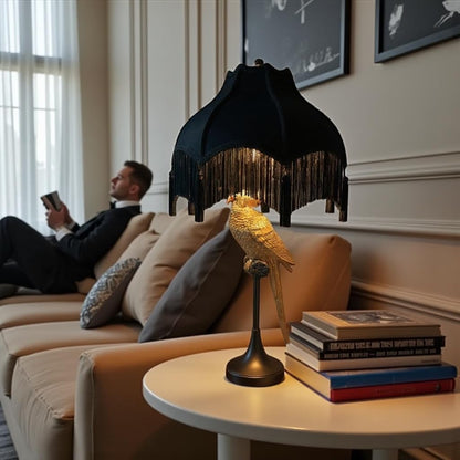 Generic Tristan Home Premium Classic Victorian Style Bell Shape Scallop Large Velvet Lamp Shade with Tassels and Fringe (Midnight Black)