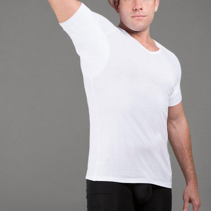 Ejis Men's Sweat Proof Undershirt, V Neck, Anti-Odor Silver, Cotton, Sweat Pads