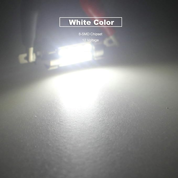 12V 36MM Festoon 6418 DE3423 DE3425 6000K White Extra Bright LED Bulbs for Car Interior Lights License Plate Map Dome Trunk Door Courtesy Light 8-SMD Chipset Canbus Error Free