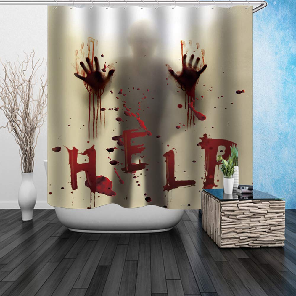 CHICHIC 71 Inch x 71 Inch Halloween Shower Curtain Liner Window Curtains, Help Me with Bloodys Hands for Halloween Decorations Theme Decor Props Bathroom