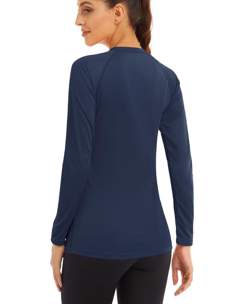 MAGCOMSEN Women's Fitted Sun Protection Shirts - Lightweight Long Sleeve Navy