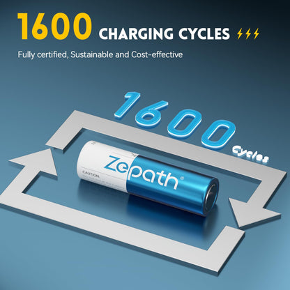 Zepath AA Rechargeable Lithium Batteries with Battery Charger, 8 Pack 3000mWh High Capacity Rechargeable Batteries 1.5V Constant Output AA Lithium Batteries, Battery Storage with aa Li-ion Battery