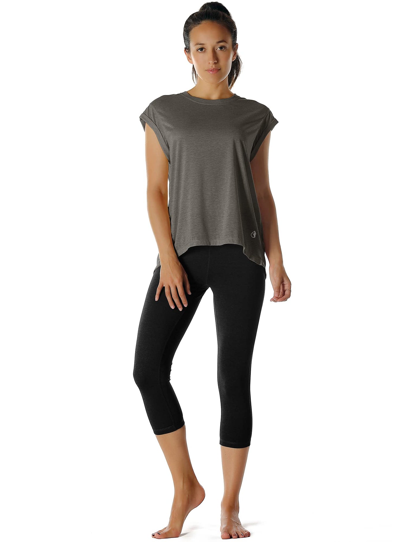 icyzone Open Back Workout Top Shirts - Yoga t-Shirts Activewear Exercise Tops for Women (M, Charcoal)