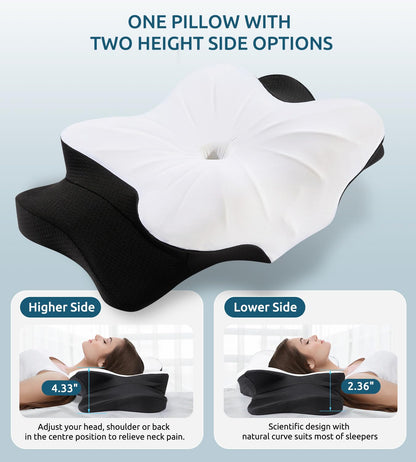 Cervical Pillow for Neck and Shoulder, Ergonomic Contour Memory Foam Pillows for Sleeping, Cooling Neck Support Pillow for Back Stomach Side Sleeper Dark Grey