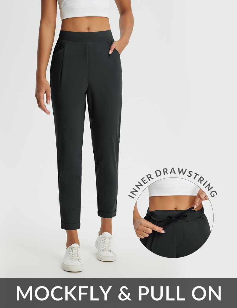 baleaf Womens Work Pants Petite Travel Stretchy Dress Business Casual Slacks Golf Airport Clothing Summer Black L