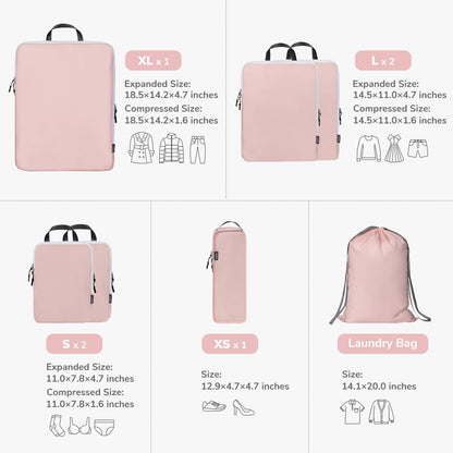 CherryNow Compression Packing Cubes, 7 Set Packing Cubes for Travel Women, Travel Essentials for Suitcase, Luggage Organizer Bags, Pink