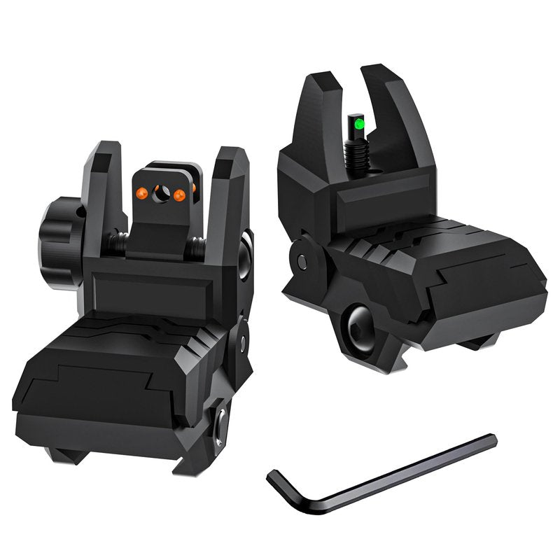JORMIX Folding Fiber Optic Sights Flip Up Sights Front and Rear Back up Sights for Picatinny Weaver Rails with Red Green Full Dots Polymer (Front Green+Back Red)