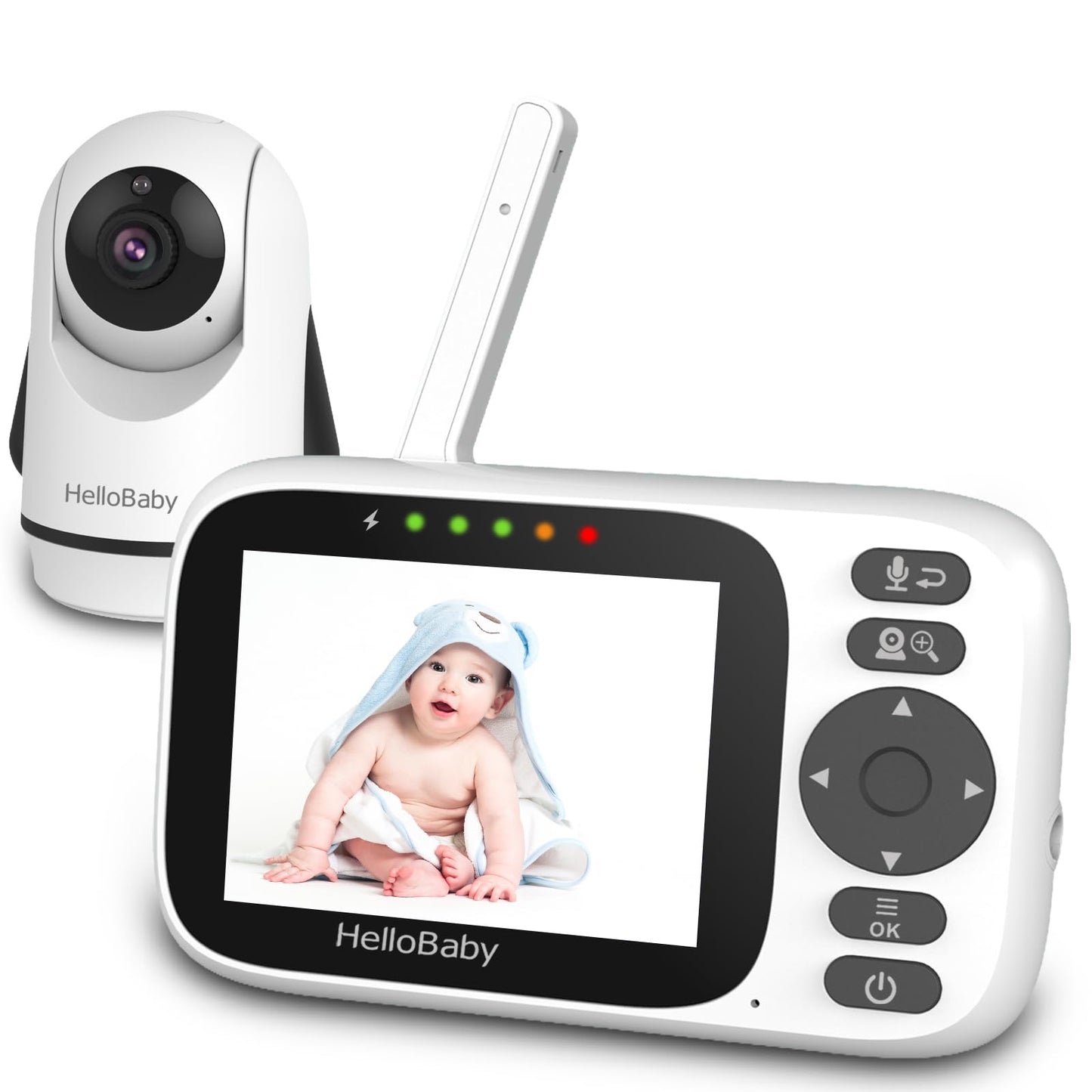 HelloBaby Baby Monitor with Camera and Audio, Video Baby Monitors Night Vision, Pan 320°& Tilt 120° Without WiFi, 3.2’‘ IPS Display 2-Way Talk, ECO Mode, 1000ft, 8 Lullabies and 8 Languages (HB6339)