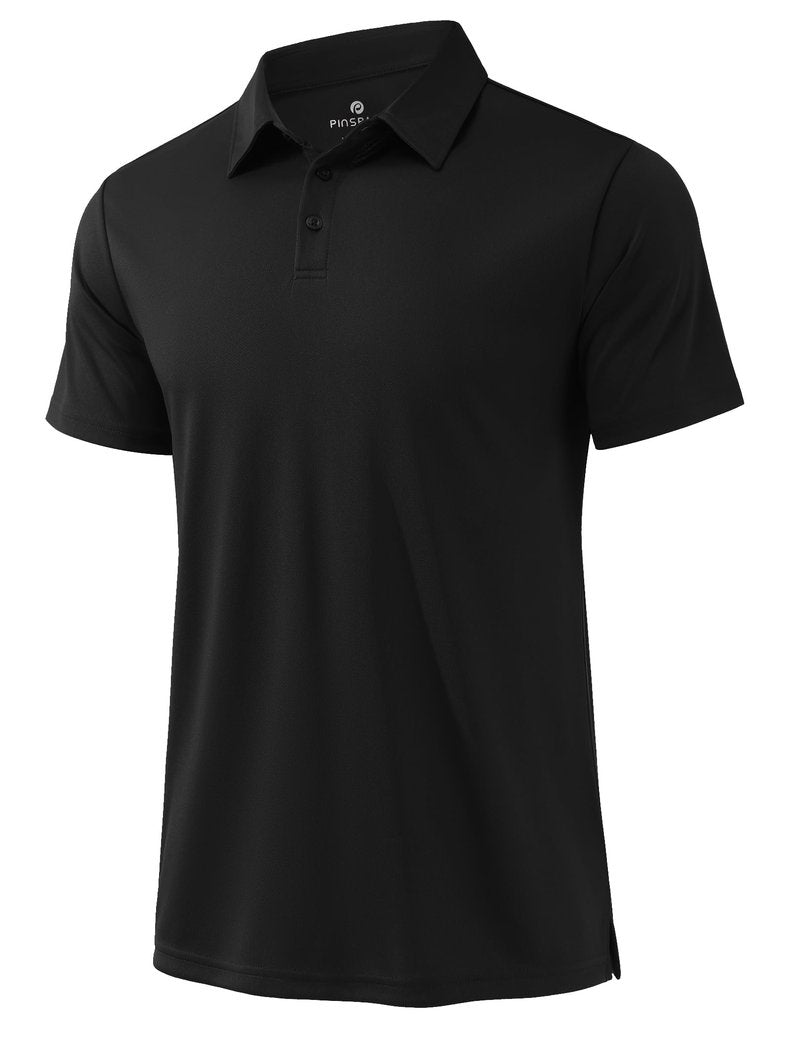 PINSPARK Mens Golf Shirt 3 Buttons Quick Dry Polo Shirts for Men Short Sleeve Casual Stylish Collared Polo Shirts Black