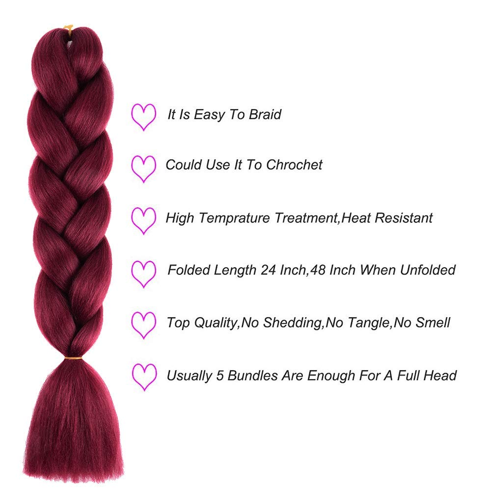 burgundy braiding hair 6pc kanekalon hair braiding Hair Extension 24 Inch ombre jumbo Braids For Braiding Crochet Twist Braiding hair burgundy