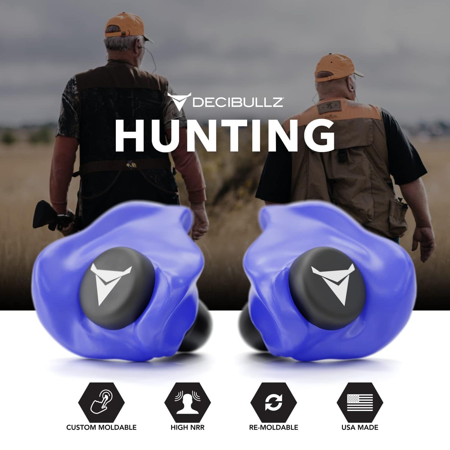 Decibullz - Custom Molded Earplugs, 31dB Highest NRR, Comfortable Hearing Protection for Shooting, Travel, Swimming, Work and Concerts (Blue)